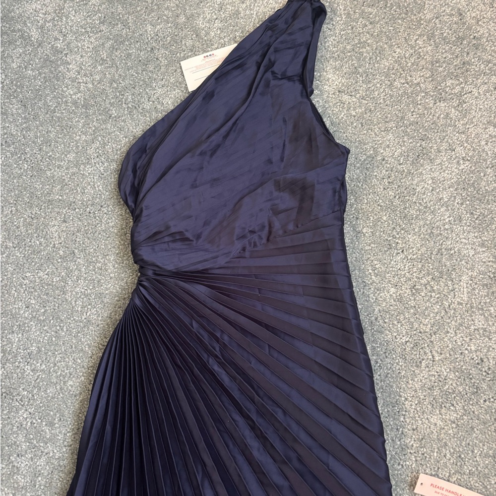 Dress Forum One-Shoulder Pleated Navy Evening Dress